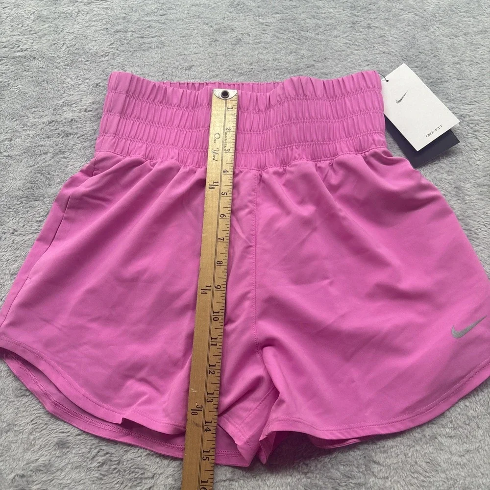 Nike Dri-FIT One Womens High-Rise Smocked Shorts Pink Running Gym DX6012-615‎ S - Picture 3 of 7